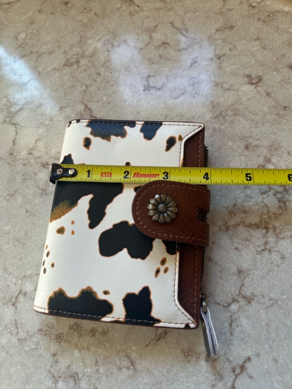 Cow Print Wallet with Brown Snap Closure